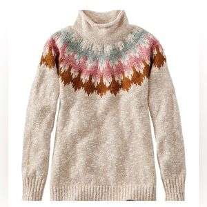 L.L. Bean Women’s ragg cotton funnel neck sweater, fair isle, large